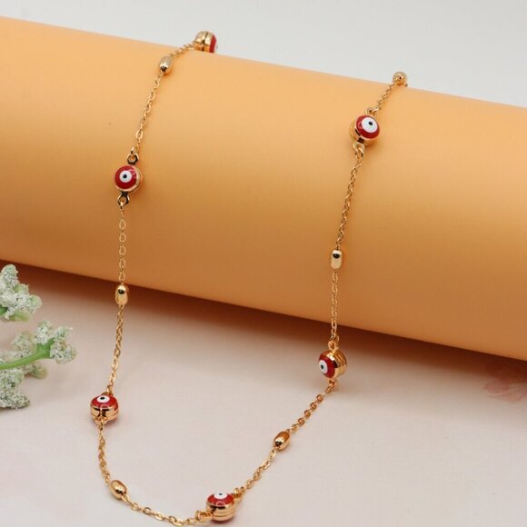 Rose Gold Evil Eye Necklace with Red Beads, Elegant and Unique, XPNL0250 - Picture 5 of 12